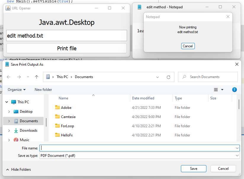 Java awt Desktop print